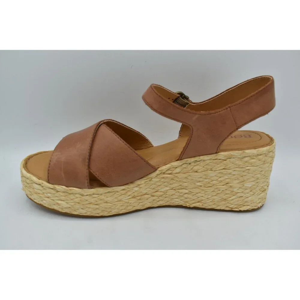 Born Womens Size 11 Moriah Brown Full Grain Leather Espadrille‎ Wedge Sandals